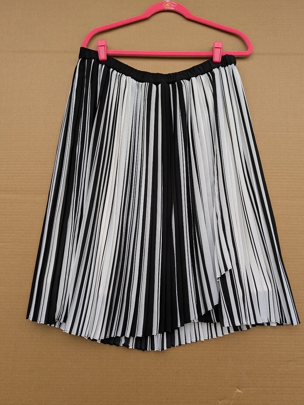 Worthington Woman Pleated Midi Skirt Striped Plus Size 18W Black White Classic